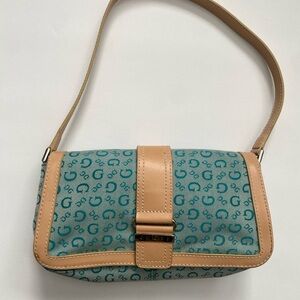 Vintage GUESS Teal and Tan Women's Bag